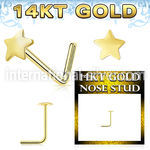 gnsst 14 karat yellow gold l shaped nose stud 22g star top
