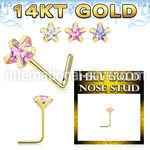 gnszsm1 14 karat yellow gold l shaped nose stud 22g star cz