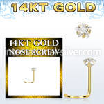 gszsrm1 14karat solid gold nose screw 3mm prong set star cubic zirconia stone