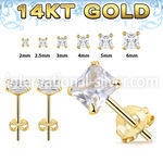 gzq 1 pair 14k yellow gold earring studs square prong cz