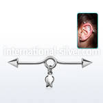 incnd10 steel industrial loop barbell, 14g w a dangling tulip 