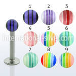 lbbd3 316l steel labret with 3mm acrylic striped bead ball