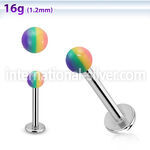 lbbd3 316l steel labret with 3mm acrylic striped bead ball