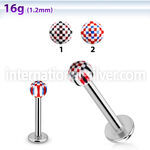 lbdxu steel labret w a 3mm acrylic ball w checker pattern