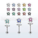 lbfw2c steel labret w a crystal flower upper part