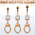 mdrz765c rose gold steel belly banana w cz dangling handcuff