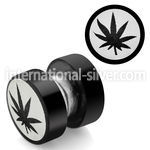 mpls1 black 316l steel magnetic fake plug with marijuana logo