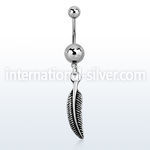 msd638 316l steel belly banana w a dangling curved feather
