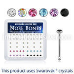 nb14mxsw silver nose bones assorted swarovski gem
