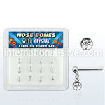nbdc16 box of silver nose bones w ball top dangling crystal