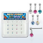 nbdm16 silver nose bones w ball dangling color crystal