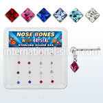 nbdqm16 silver nose bones w ball dangling square crystal
