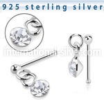 nbdvm1 sterling silver nose bone ball dangling gem