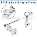 nbdvpz1 silver nose bone ball dangling prong setting cz