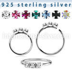 nham 925 sterling silver seamless nose ring 1.5mm prong set color crystals