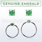 nhge10 silver nose ring w a 2mm emerald in casting prong set