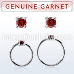 nhge2 silver nose ring w a 2mm garnet in casting prong set