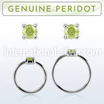 nhge4 silver nose ring w a 2mm peridot in casting prong set