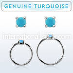 nhge7 silver nose ring w a 2mm turquoise in casting prong set