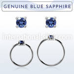 nhge9 silver nose ring w 2mm blue sapphire casting prong set