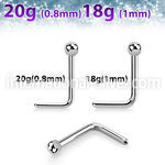 nlb surgical steel l shaped nose stud 2mm ball
