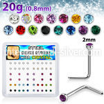 nlc20xm surgical steel nose studs round color gem tops