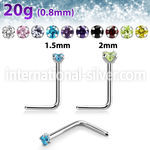 nlzr surgical steel nose stud 1.5mm and 2mm cz round stone
