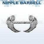 npsh15 316l steel nipple barbell with two rhodium plated wings