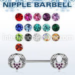 npsh24 steel nipple barbell w twin wings with crystals