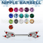 npsh26 steel nipple barbell w double wings w 3 crystals