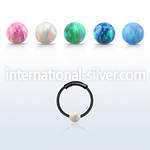 ns02blo black silver endless nose hoop w 3mm synthetic opal ball