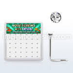 nw9cbx box of silver nose screws, 20g w 1.5mm clear crystal top