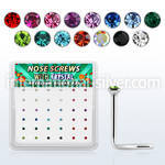 nw9mbx box of silver nose screws, 20g w 1.5mm color crystal top