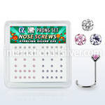nwczbxm box w 52 silver nose screws w prong set 2mm mix czs