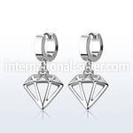 pair of stainless steel huggies w diamond dangling 