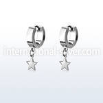 pair of steel huggies earrings w a plain steel star 