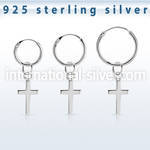 phod39 silver helix hoop earring w plain silver cross dangling