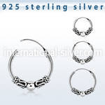 phoxa 925 silver bali style black oxidized hoop earrings