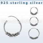 phoxc 925 sterling silver bali style black oxidized hoop earrings