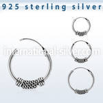 phoxf 925 sterling silver bali style black oxidized hoop earrings