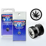 pkmp39 black 316l steel magnetic fake plug w marijuana logo