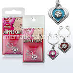 pknp23 nonpiercing nipple clip with dangling heart w crystal