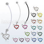 pnd678 pregnancy belly ring w dangling crystal heart arrow 