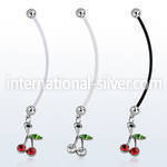 pndch10 pregnancy belly ring w dangling tiny crystal cherry 