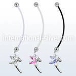 pndz103 pregnancy belly ring w dangling fairy w cz wings
