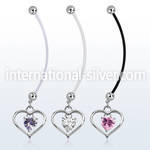pndz115 pregnancy belly ring w dangling heart w inner heart cz