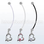 pndz362 pregnancy belly ring w dangling heart w a prong set cz