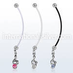 pndz370 pregnancy belly ring w dangling musical note w round cz