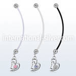 pndz373 pregnancy belly ring w dangling double heart w round cz