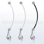 pndz731 pregnancy belly ring w dangling fancy heart w single cz